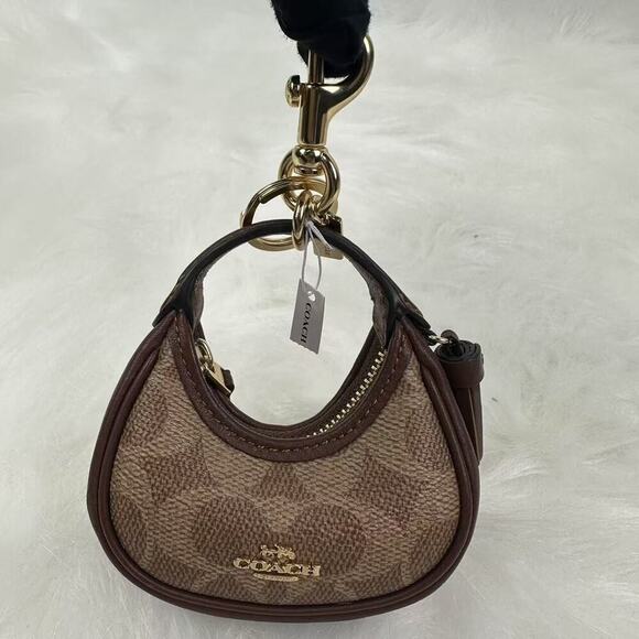 Coach Mini Carmen Bag Charm In Signature Canvas Gold/Tan/Brown CBK67 NWT - Picture 1 of 6